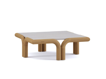 IMANE - Square iroko garden side table with travertine top by Paolo Castelli - view 2